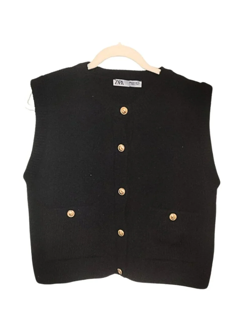 Zara Black Knit Vest with Gold Button Details. Size M - Picture 3 of 9